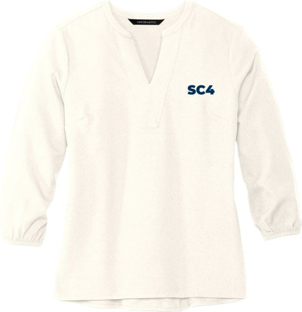 St. Clair  Mercer + Mettle Womens Ivory 3/4 Sleeve Crepe Blouse SC4 Primary Mark - ONLINE ONLY
